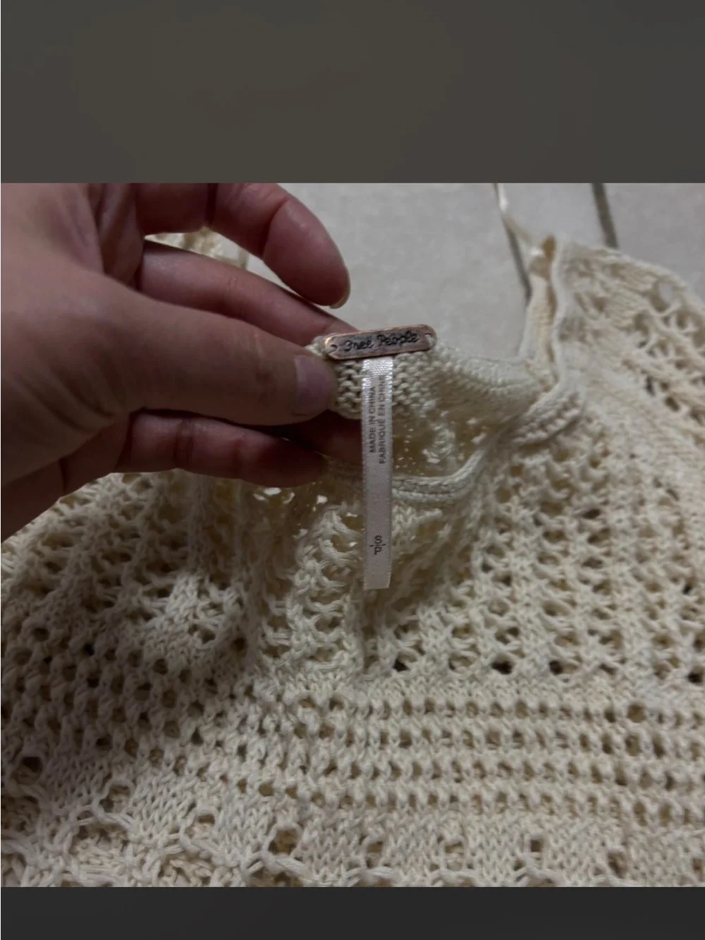 Free People Cream Crochet Open-Knit Scoop Sweater Top